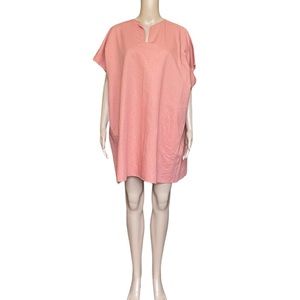 Look Linen mini dress tunic top in coral S/M Oversized